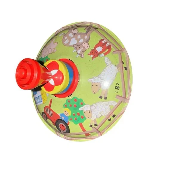 Vintage SPINNING TOP Tin Toy ~ Farm House Tractor Animals Toysmith Cow Sheep Cat - Picture 2 of 6